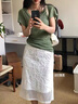 綠色蝙蝠袖低V領(lǐng)薄款短袖T恤女夏季韓系氣質(zhì)修身設計感小眾上衣服 綠色 M 曬單實(shí)拍圖