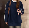 真維斯（JEANSWEST）美式休閑藏青圓領(lǐng)衛(wèi)衣女2025新款早秋薄款寬松無帽兩條杠長袖上衣 曬單實拍圖