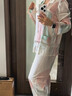 金三塔真絲睡衣女桑蠶絲印花寬松舒適長(cháng)袖長(cháng)褲絲綢家居服套裝 律動(dòng)色塊 XL 曬單實(shí)拍圖