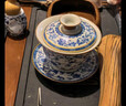 霧蔓嵩三才蓋碗 青花汝窯蓋碗功夫茶具禮盒裝茶具茶碗防燙泡茶茶壺 繁花米黃汝窯蓋碗 【精致禮盒裝】 曬單實(shí)拍圖