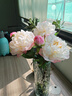 芍藥牡丹仿真花束2頭高檔餐桌家居裝飾花藝擺件攝影道具高級感 白色牡丹芍藥~可水洗 3支 曬單實(shí)拍圖