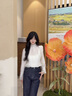 香影網(wǎng)紗蕾絲白色襯衫女2025秋季新款長(cháng)袖襯衣喇叭袖花邊立領(lǐng)上衣 鷺白 S 曬單實(shí)拍圖