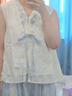 七月夕原創(chuàng  )漢服 風(fēng)物詩(shī) 漢元素無(wú)袖V領(lǐng)上衣搭藍色燈籠褲套裝女 無(wú)袖上衣 現貨 XS 曬單實(shí)拍圖