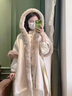 恒源祥女生披肩秋冬大碼加絨加厚連帽毛領(lǐng)斗篷披肩女中長(cháng)款流蘇毛呢披風(fēng) 米白不加絨 均碼_建議70斤到200斤 曬單實(shí)拍圖