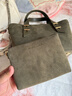 CHARLES&KEITH25冬新品復古絨面手提托特包斜挎包CK2-30782725-1 Deep Olive深橄欖色 S 曬單實(shí)拍圖
