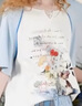 兩三事梵高文藝 水星手信 2025夏季新款小清新拼色插肩袖印花t恤女 藍色 M 曬單實(shí)拍圖