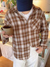 名創(chuàng)優(yōu)品（MINISO）美式復古撞色格子襯衫男春秋潮牌cleanfit慵懶感襯衣寬松百搭外套 黑白格 M /170(男女同款) 曬單實拍圖