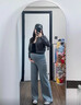 優(yōu)美珍（YOUMEIZHEN）日本孕婦闊腿褲春秋外穿2025新款不勒肚子一體托腹寬松顯瘦直筒褲 中花灰 L 曬單實(shí)拍圖