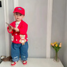 G.DUCKKIDS童裝男童秋裝套裝兒童衣服春秋季三件套小童寶寶周歲禮服男孩服裝 紅色英文熊三件套 90 碼建議身高75-85厘米 曬單實拍圖