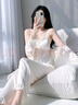 古今（GUJIN）性感睡衣女新品冰絲帶胸墊吊帶長袖三件套性感純欲家居服春秋 曬單實拍圖
