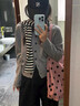 拉夏貝爾雙扣毛呢休閑闊腿褲女秋冬新款高腰遮胯直筒西裝褲 黑灰色 XL 曬單實(shí)拍圖