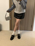 STELLA WEISZ金扣山茶花~7cm粗跟2025新款時(shí)尚厚底懶人樂(lè )福鞋女jk休閑小皮鞋 黑色 35 (225mm) 曬單實(shí)拍圖