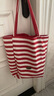 京川旭條紋帆布袋ins慵懶風(fēng)托特包學(xué)生大容量休閑單肩包包女 紅色條紋【雙面可用】 曬單實(shí)拍圖