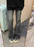魯雅爾春秋季美式復古微喇叭牛仔褲女高腰直筒窄版顯瘦小個(gè)子寬松闊腿褲 藍色 L 曬單實(shí)拍圖