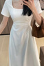 GARNUO白色短袖連衣裙子女夏季茶歇法式小個(gè)子高級感收腰顯瘦小白裙長(cháng)裙 白色【短袖長(cháng)款】 XS【80-100】 曬單實(shí)拍圖