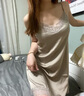 萱絲莎維多利亞新款真絲性感睡衣女夏季薄款蕾絲吊帶睡裙女士短裙火辣款 灰色(睡裙+睡袍) S 90-100斤 曬單實(shí)拍圖