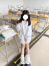 舒翎兔耳朵連帽開(kāi)衫衛(wèi)衣女小個(gè)子春夏薄款設(shè)計(jì)感小眾寬松慵懶風(fēng)外套潮 白色[兔耳朵帽子 XL 建議(115-135斤) 曬單實(shí)拍圖