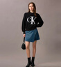 Calvin KleinJeans25秋冬新款女士?jì)?yōu)雅通勤ck字母提花純棉圓領(lǐng)打底衫針織衫 UB1-太空黑 S 曬單實(shí)拍圖