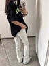 魯雅爾cleanfit白色美式微喇牛仔褲男春秋季高街潮牌褲子痞帥百搭彎刀褲 白色 XL 曬單實拍圖