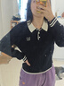 自巧小個子正肩知識分子風翻領(lǐng)針織衫女2025秋裝新款復(fù)古針織衫 藏青色 M （尺碼：4） 曬單實拍圖