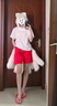 班貝智九月cos服周邊衣服二次元非人哉九月白色短袖紅色短褲cosplay卡通 九月套裝+假發(fā)耳朵+尾巴 M 曬單實(shí)拍圖