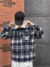WYKZ美式復(fù)古格子外套男款秋冬季加絨加厚翻領(lǐng)夾克潮牌百搭情侶裝上衣 黑色加絨 XL 曬單實(shí)拍圖
