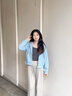 名創(chuàng)優(yōu)品（MINISO）外套女春秋款2025新款衣服開衫小個子連帽衛(wèi)衣女顯瘦百搭休閑女裝 【春秋薄款】霧霾藍(純色)-短款 L 165 (優(yōu)選面料 舒適貼身) 曬單實拍圖
