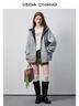 VEGA CHANG衛衣女2026年新款春季拼色連帽拉鏈款寬松休閑百搭外套 淺靄灰 S 曬單實(shí)拍圖