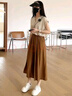 妍莉芬（yanlifen）夏裝搭配一整套女2025茶系穿搭梨形身材氣質(zhì)闊腿褲兩件套裝裙褲子 杏色上衣+褐色裙褲 XL 【115-125斤】 曬單實(shí)拍圖