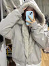 圣保美羽絨棉服女冬季連帽工裝外套2025新款加厚短款保暖派克服棉衣棉襖 灰白色 S 碼 曬單實(shí)拍圖