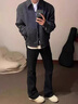 肆緘胖子大碼彎刀牛仔褲男大屁股顯瘦vibe褲子美式高街寬松大碼微喇褲 黑色 3XL 適合160-180斤 曬單實(shí)拍圖