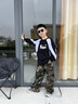 魅樂(lè )凱兒童街舞潮服hiphop男童嘻哈架子鼓走秀迷彩長(cháng)褲套裝爵士演出服裝 單件—黑拼白字母上衣 130 （尺碼寬松） 曬單實(shí)拍圖