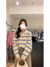 DGOV歐貨小眾藍色條紋poo翻領(lǐng)長(cháng)袖軟糯針織衫毛衣女秋季慵懶套頭上衣 條紋zt M 建議95-105斤 曬單實(shí)拍圖