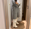 ELLE【100%綿羊毛】灰色格雷系連帽毛呢外套女2025冬新款呢子大衣 灰色 S 曬單實(shí)拍圖