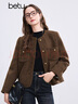 百圖betu女裝冬季新款羽絨服小香風(fēng)粗花呢時(shí)尚羽絨外套女2411T29 咖啡色 M 曬單實(shí)拍圖
