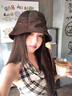 啄木鳥(niǎo)燈芯絨褶皺漁夫帽女日系復古美拉德水桶帽大頭圍顯臉小素顏盆帽子 深棕色 均碼 曬單實(shí)拍圖