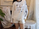 紫涵（ZIHAN）紫涵V領(lǐng)印花長(cháng)袖T恤女2025夏季新款甜美學(xué)院風(fēng)蝴蝶結寬松白色上衣 白色 M 曬單實(shí)拍圖