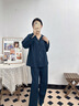妮狄婭睡衣睡裙女秋長(cháng)袖純棉簡(jiǎn)約中長(cháng)裙復古森系文藝春秋可外穿家居服 藏藍 ZF25341 L (165) 【參考體重105-125斤】 曬單實(shí)拍圖