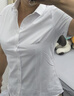 EAEOVNI短袖襯衫女職業(yè)裝夏季棉女士白色襯衣通勤面試銀行正裝氣質(zhì)工作服 純白色短袖【方.領(lǐng)】 37 【98-108斤】 曬單實(shí)拍圖