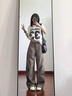棉致美式復古彎刀闊腿工裝休閑褲子女秋冬季新款小個(gè)子高腰顯瘦直筒褲 P147灰綠色【高品質(zhì)】 L 105-115斤 曬單實(shí)拍圖