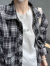 Shelley Jones黑白格子長袖襯衫男高級感痞帥ootd穿搭美式復(fù)古cleanfit防曬外套 黑格 XL [推薦120-140斤] 曬單實拍圖