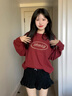 MMLG 87mm 純棉長(cháng)袖t恤女男秋新款經(jīng)典logo印花情侶寬松百搭韓系上衣 淺花灰 S 曬單實(shí)拍圖
