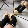 伊棠朵女生中長(cháng)筒堆堆襪子女士純棉布標多巴胺穿搭小腿日系jk配小皮鞋 黑色+咖色+卡其+奶白 4雙 均碼 曬單實(shí)拍圖