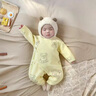 迪士尼（Disney）新生兒連體衣純棉春秋冬季初生寶寶嬰幼兒衣服夾棉保暖哈衣爬行服 黃小熊+黃鯨魚  2件 三層保暖夾 59cm 曬單實(shí)拍圖
