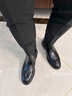 BESNOS意大利品牌進(jìn)口頭層牛皮英倫復古商務(wù)切爾西靴男士真皮布洛克男靴 黑色 【加絨內里】 39 曬單實(shí)拍圖