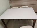 晨巢餐桌 中古風(fēng)全實(shí)木巖板餐桌椅組合家用小戶(hù)型長(cháng)方形客廳簡(jiǎn)約飯桌 胡桃色-啞光純白巖板+軟包羊角椅 1.3m 一桌四椅 曬單實(shí)拍圖