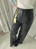 ELLE摩登高級感pu皮休閑褲女2025秋季新款顯瘦通勤時(shí)髦皮褲闊腿褲 黑色 XL 曬單實(shí)拍圖