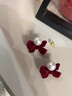 芯奢情人節小香風(fēng)耳釘女紅色蝴蝶結仿珍珠復古耳環(huán)高級感訂婚耳飾耳墜 紅色蝴蝶結耳環(huán) 曬單實(shí)拍圖