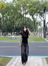 魯雅爾黑灰色闊腿牛仔褲女秋冬季復古寬松垂感小個子顯瘦窄版直筒微喇褲 黑灰色 L 曬單實拍圖
