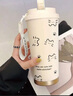 詠幻可愛貓咪保溫杯大容量雙飲咖啡杯高顏值女生便攜車載運(yùn)動吸管水杯 線條貓咪520ml保溫保冷杯子+提繩 曬單實(shí)拍圖